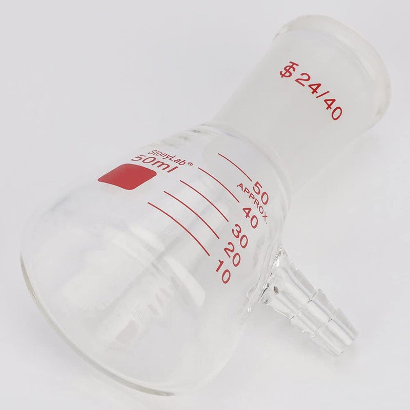 stonylab Filtering Flask with 24/40 Standard Taper Outer Joint, Heavy Wall Borosilicate Glass Filter Flask, Bolt Neck with Tubulation, 50 ml - Image 5